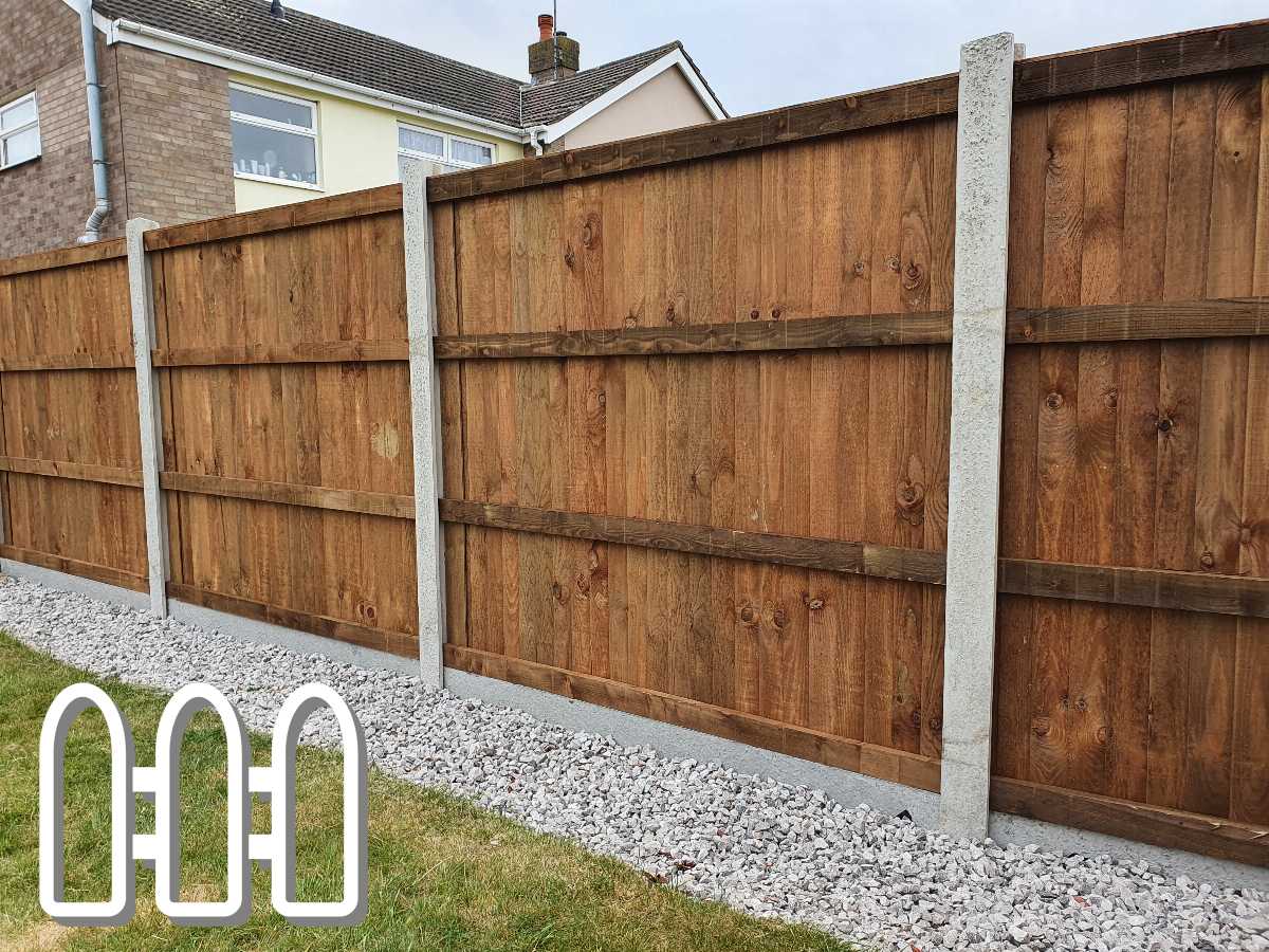Newly installed wooden fence panels in a residential backyard, providing privacy and enhanced property aesthetics